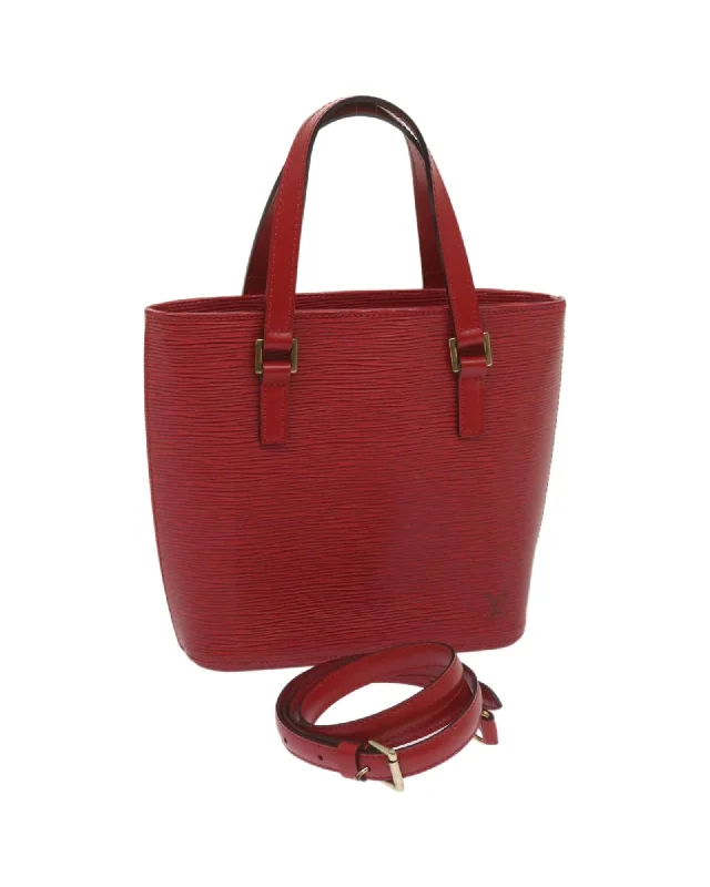 Best handle bags with high-quality vegan leather for an eco-friendly, stylish option-Red Epi Leather Tote Bag with Two-Way Style and Authenticity