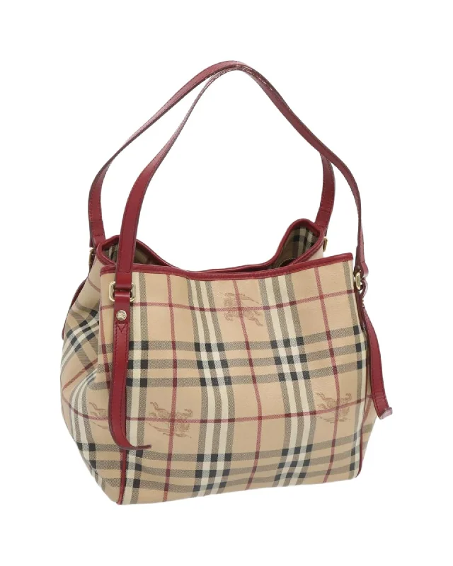 Handle bags with chain handles for a luxurious and high-fashion appeal-Authentic Burberry Check Tote Bag in Beige and Red