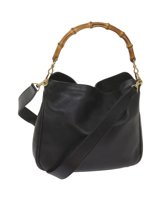 Best handle bags with contrasting colors for a bold, fashionable statement-Bamboo Leather 2-Way Handbag by Italian Designer