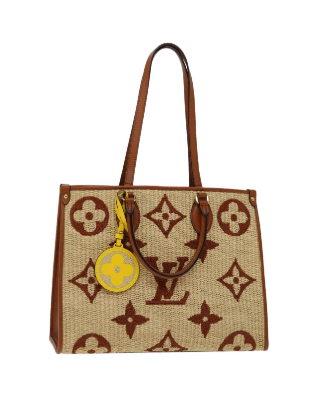 Best handle bags with leather straps for a sleek, elegant look-Monogram Raffia On The Go MM Bag 2way Beige LV Auth