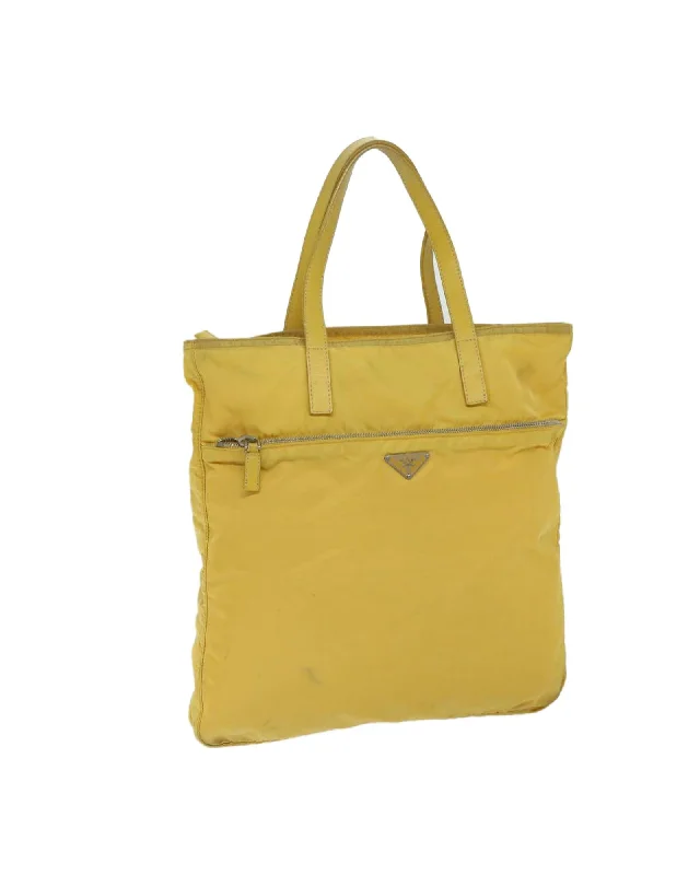 Stylish handle bags with boho-inspired designs for a relaxed, carefree vibe-Yellow Nylon Tote Bag by Prada