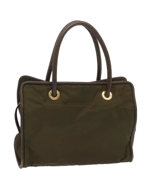 Elegant handle bags with crocodile texture for a luxurious and exotic appearance-Authentic Khaki Nylon Tote Bag