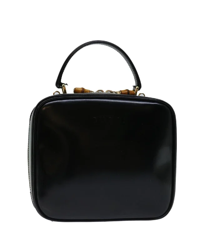 Best handle bags with leather and suede mix for a stylish and durable choice-Black Patent Leather Hand Bag with Metal Fittings