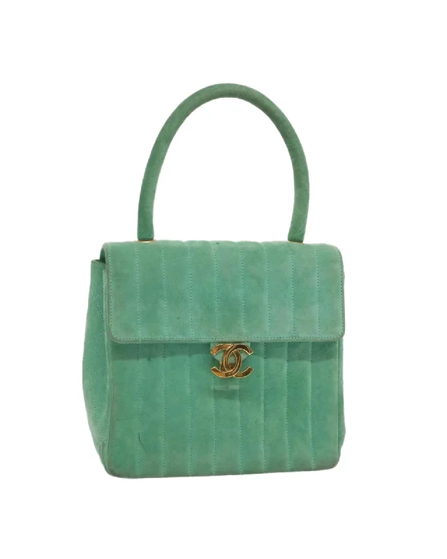 Best handle bags with reversible designs for two stylish looks in one-Green Suede Hand Bag with CC Logo and Guarantee Card