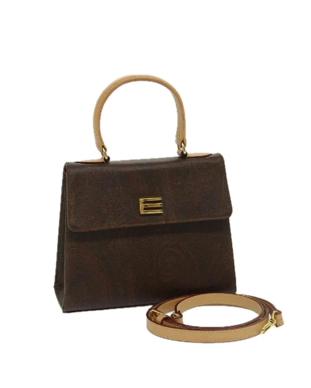 Handle bags with round handles for a modern and stylish design-Brown PVC Leather 2-way Hand Bag by Etro