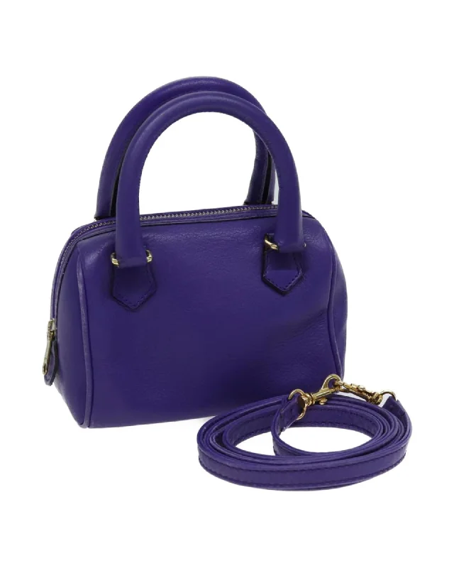 Handle bags with detachable pouches for added organization and convenience-Purple Leather 2way Hand Bag with Shoulder Strap