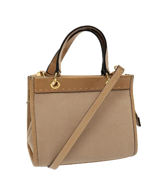 Best handle bags with luxurious, genuine leather for a sophisticated and timeless style-Beige Leather 2-Way Hand Bag with Shoulder Strap