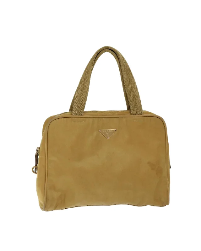 Handle bags with vibrant colors for a fun and cheerful look-Beige Nylon Hand Bag with Accessories (SKU 69941)