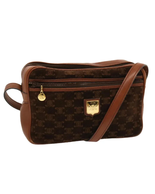 Best handle bags with a classic boxy shape for a timeless, elegant style-Brown Macadam Canvas Shoulder Bag with Shoulder Drop