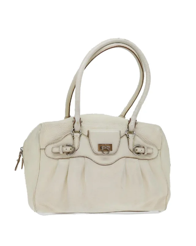 Stylish handle bags with spacious interiors for everyday convenience and style-White Leather Gancini Shoulder Bag by Salvatore Ferragamo