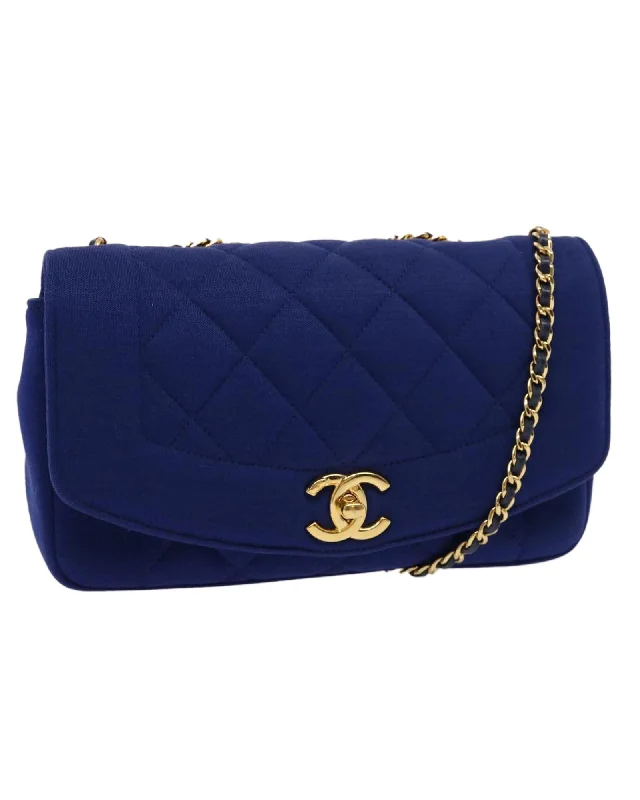 Handle bags with top handles and removable straps for versatile styling options-Blue Canvas Matelasse Chain Shoulder Bag with CC Logo by Diana