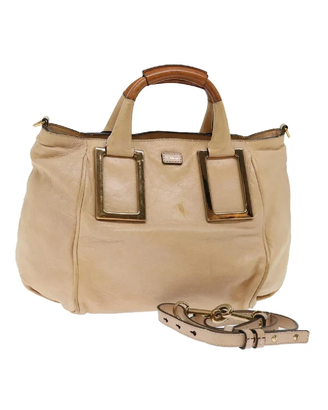 Stylish handle bags with button closures for an elegant, secure design-Leather 2way Hand Bag in Beige by Chloe