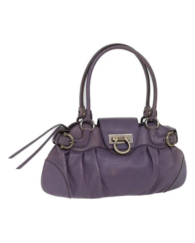 Best handle bags with reversible designs for two stylish looks in one-Purple Leather Gancini Hand Bag - Authentic