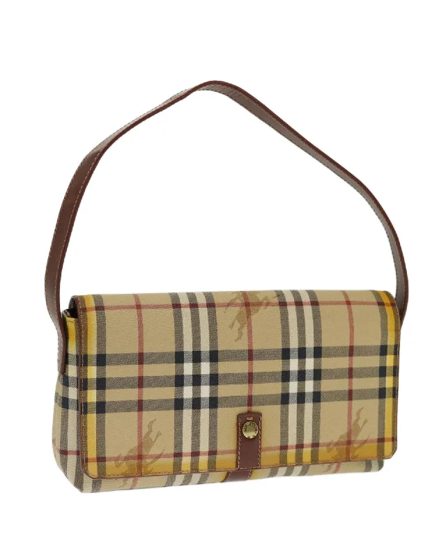 Best handle bags with a classic boxy shape for a timeless, elegant style-Beige Brown PVC Shoulder Bag with Nova Check Pattern