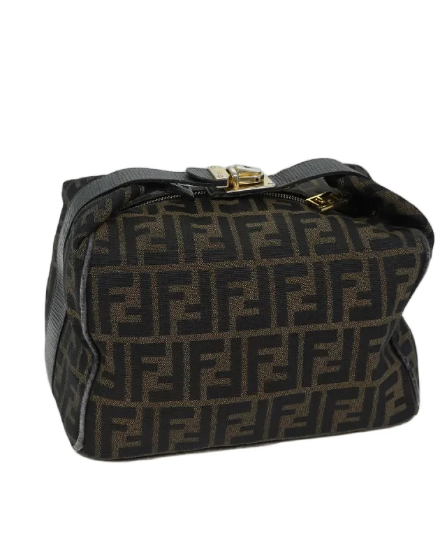 Best handle bags with contrasting colors for a bold, fashionable statement-Canvas Vanity Hand Bag with FENDI Zucca Print Design