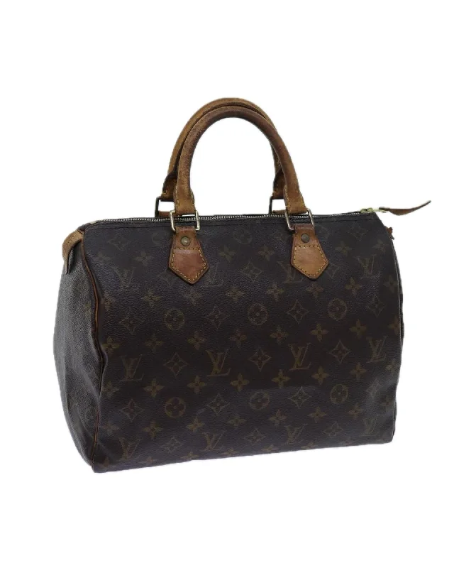 Handle bags with decorative embroidery for a textured, stylish finish-Monogram Canvas Hand Bag with Surface Wear and Rubbing