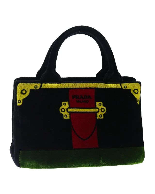 Best handle bags with detachable compartments for added versatility and space-Velor Black Green Red Hand Bag - Italian Made