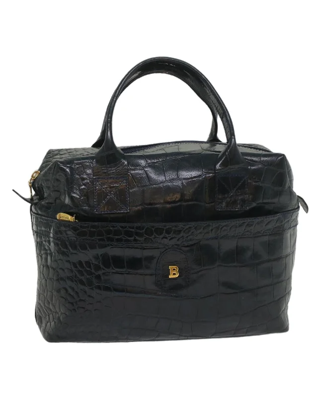 Best handle bags with artistic prints for a creative, one-of-a-kind design-Leather Navy Hand Bag