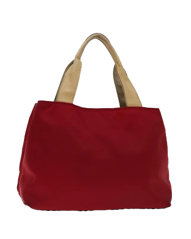 Handle bags with structured shapes for an organized and tidy appearance-Red Nylon Hand Bag with Nova Check Pattern