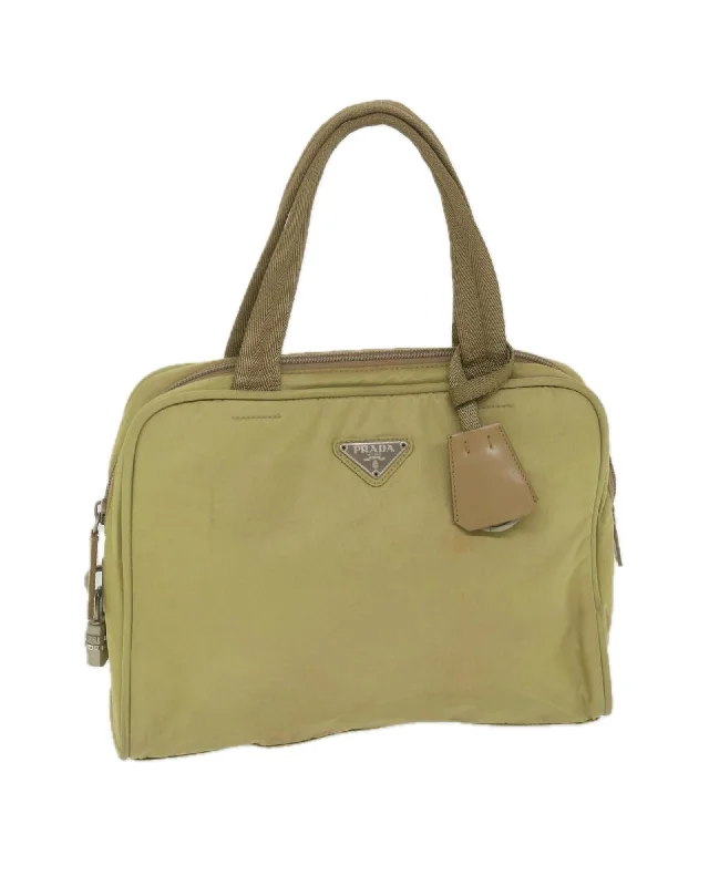 Best handle bags with a classic boxy shape for a timeless, elegant style-Beige Nylon Hand Bag with Padlock Accessory