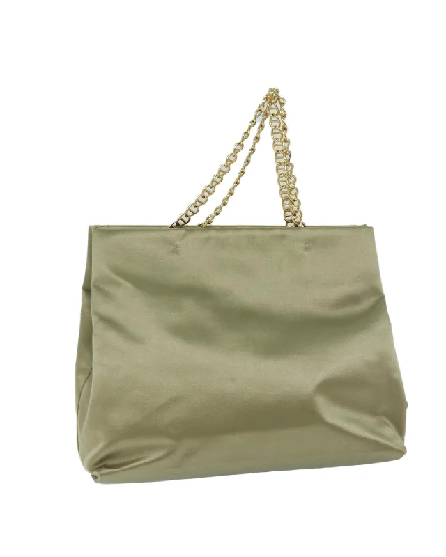 Handle bags with decorative embroidery for a textured, stylish finish-Satin Beige Chain Hand Bag by Italian Designer