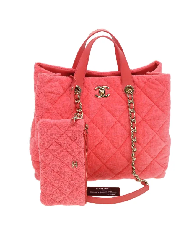 Handle bags with sleek, smooth leather for a polished and professional look-Chain Hand Bag Pile 2way Pink CC