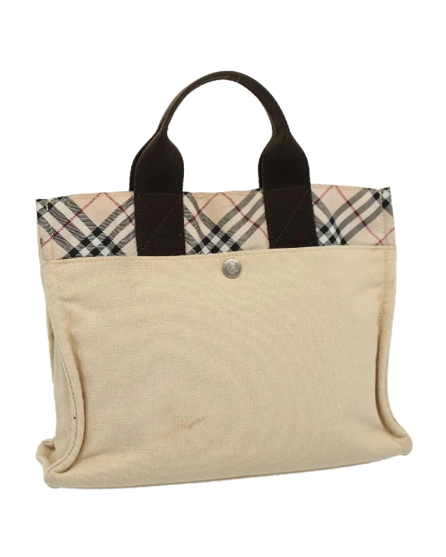 Best handle bags with adjustable handles for customized comfort and fit-Beige Canvas Hand Bag with Nova Check Pattern