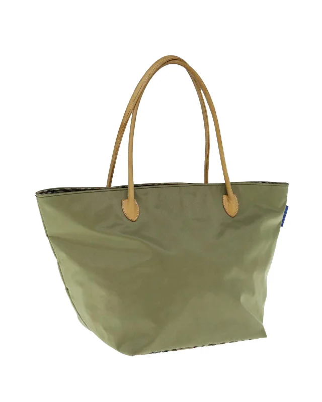 Handle bags with oversized designs for a bold, fashion-forward silhouette-Nylon Khaki Tote Bag by Burberrys Blue Label