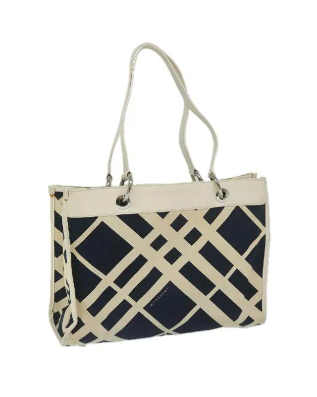 Handle bags with soft suede material for a plush and refined appearance-Navy and White Canvas Tote Bag