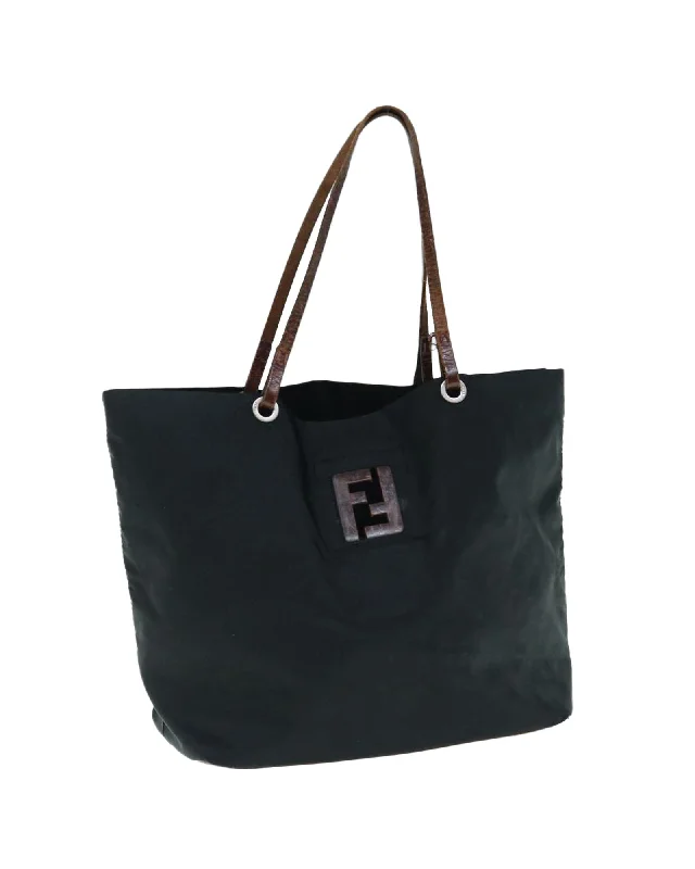 Handle bags with top flaps for a secure and stylish way to close the bag-Nylon Black Tote Bag with Accessory - Italian Made