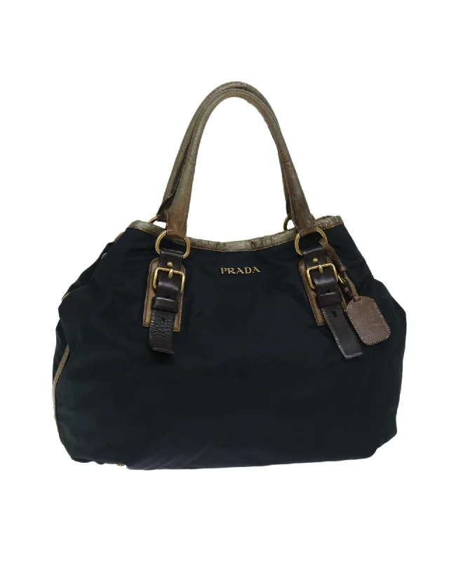 Best handle bags with contrasting trim for a modern and edgy style-Authentic Navy Nylon Prada Hand Bag with Name Tag and Guarantee Card