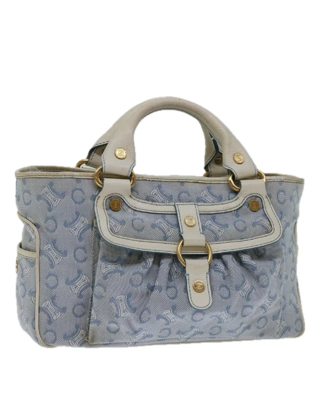 Best handle bags with luxurious, genuine leather for a sophisticated and timeless style-Blue Canvas Hand Bag with C Logo Pattern