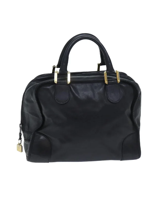 Handle bags with polished metal hardware for a sleek and sophisticated design-Leather Black Hand Bag with Amazona Design