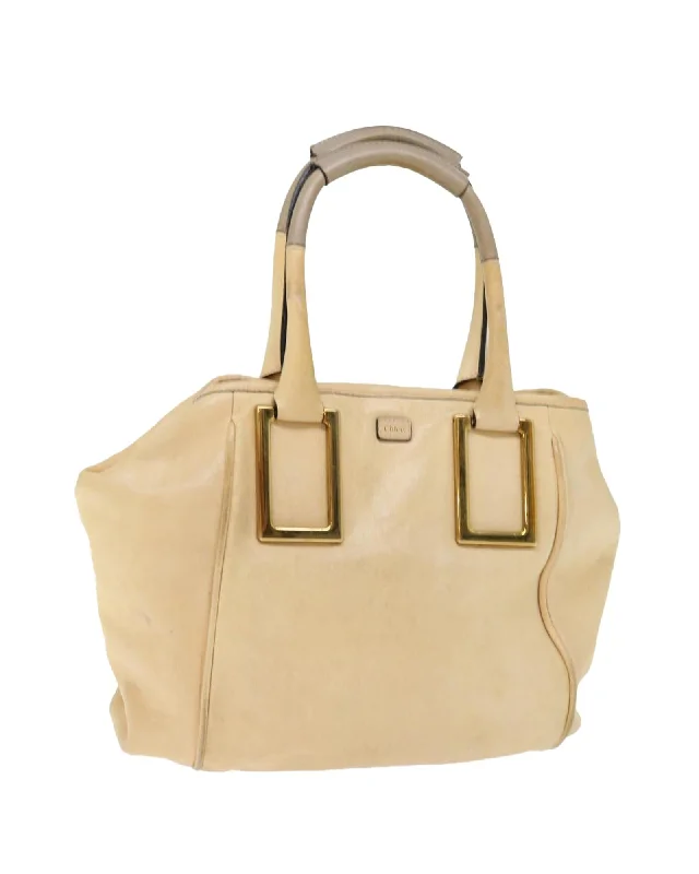 Handle bags with minimal embellishments for a clean and simple aesthetic-Beige Leather Hand Bag - Authentic Chloe