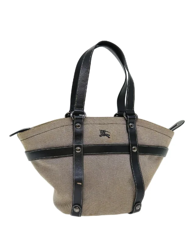 Handle bags with metallic finishes for a shiny, glamorous touch-Beige Canvas Hand Bag with Accessory - Rank C