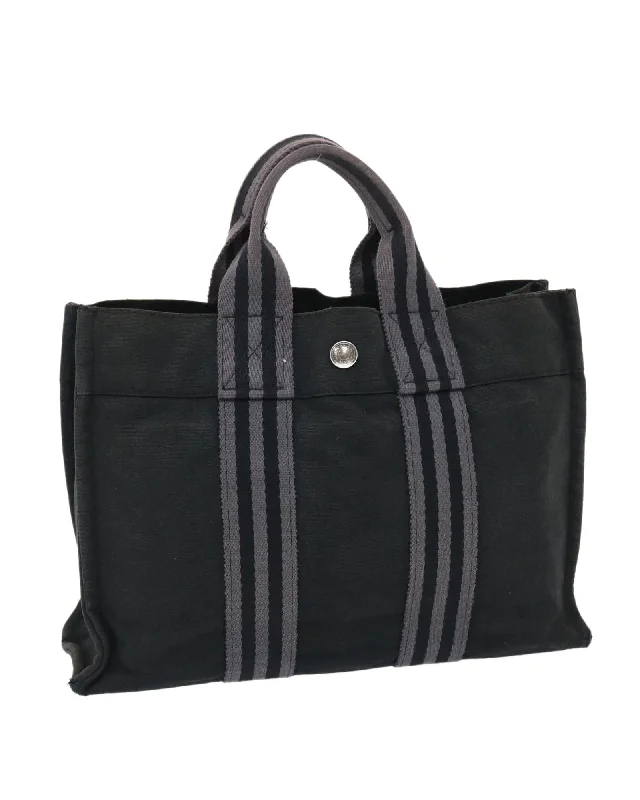 Handle bags with metallic finishes for a shiny, glamorous touch-Canvas Black Hand Bag - HERMES Fourre Tout PM