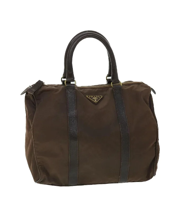 Handle bags with chain handles for a luxurious and high-fashion appeal-Nylon Leather Brown Hand Bag