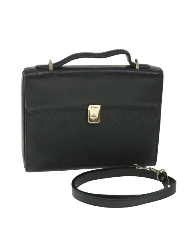 Best handle bags with metallic studs for an edgy, rock-inspired appearance-Black Leather 2-way Hand Bag with Shoulder Strap