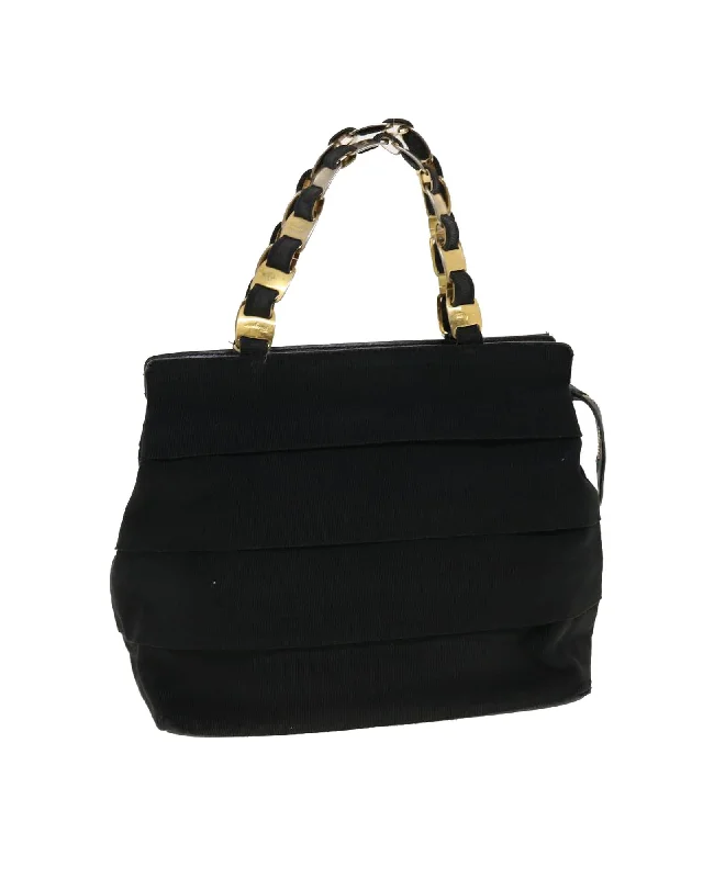 Handle bags with bold hardware for an edgy, statement-making design-Black Nylon Hand Bag