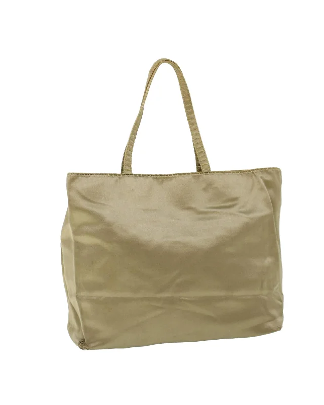 Handle bags with leather accents for a chic and classic look-Beige Satin Tote Bag