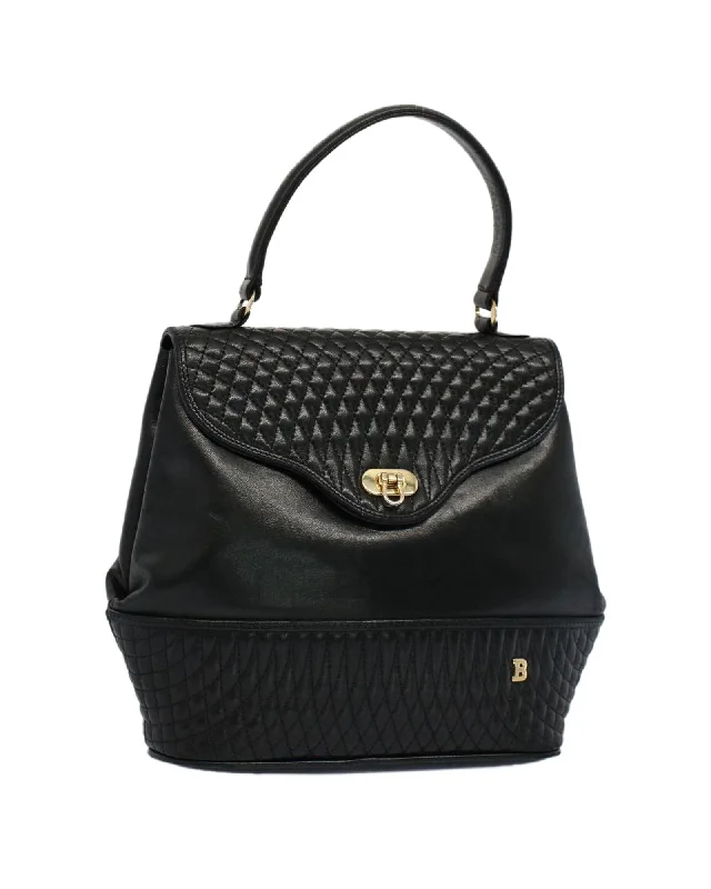 Handle bags with round handles for a modern and stylish design-Authentic Black Leather Hand Bag