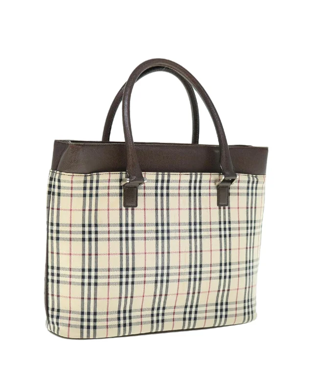 Best handle bags with classic designs for a timeless, versatile accessory-Beige Nylon Tote Bag with Nova Check Design by Burberry