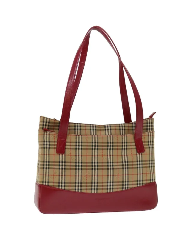 Handle bags with sturdy, durable handles for comfortable and long-lasting wear-Beige Canvas Tote Bag with Iconic Check Pattern