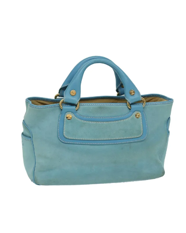 Handle bags with decorative embroidery for a textured, stylish finish-Blue Suede Hand Bag with Dust Bag - Made in Italy