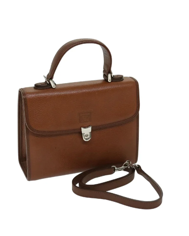 Handle bags with large, front flaps for a stylish and functional closure option-Leather 2-Way Hand Bag in Brown