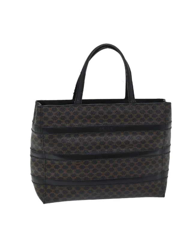 Handle bags with metallic accents for a touch of glamour and shine-Black Macadam Canvas Hand Bag with PVC Leather Material