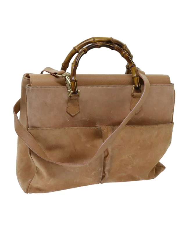 Best handle bags with a classic boxy shape for a timeless, elegant style-Beige Suede 2-Way Hand Bag with Shoulder Strap