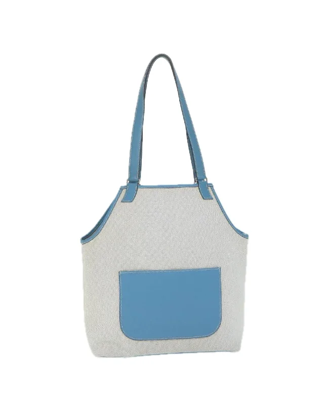 Handle bags with faux fur accents for a cozy and chic winter look-Canvas Tote Bag with Accessories - Blue Gray