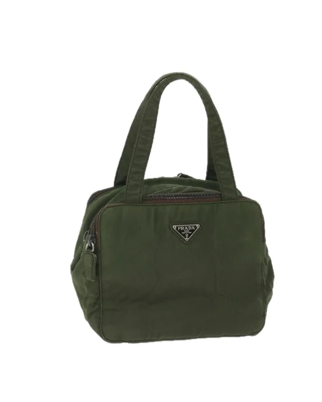 Handle bags with leather accents for a chic and classic look-Khaki Nylon Hand Bag