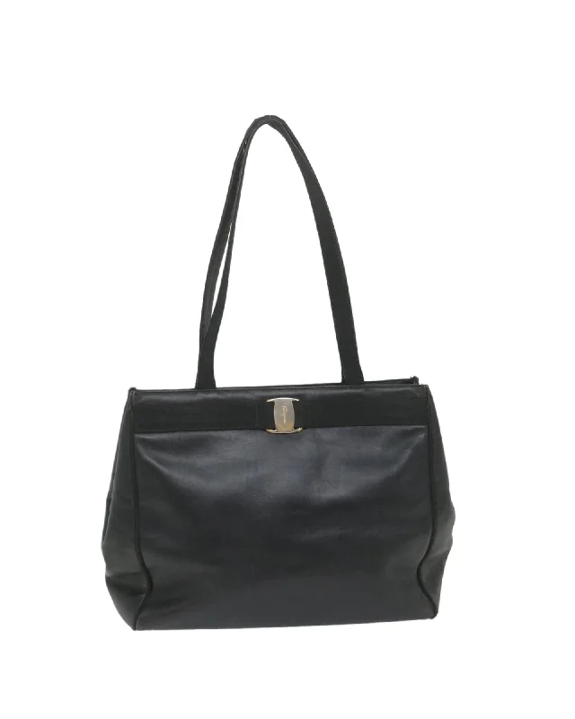 Handle bags with bold hardware for an edgy, statement-making design-Black Leather Tote Bag by Salvatore Ferragamo